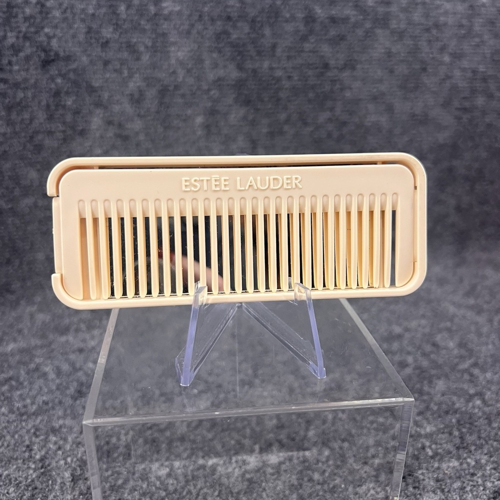 Vintage ESTEE LAUDER Cream Comb Mirror Set Travel Size 5" Purse Vacation Travel